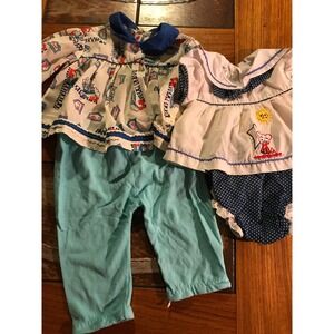 Vintage Baby or Doll Clothes Sailor Dress, Train Top, Turquoise Pants - 6 Months